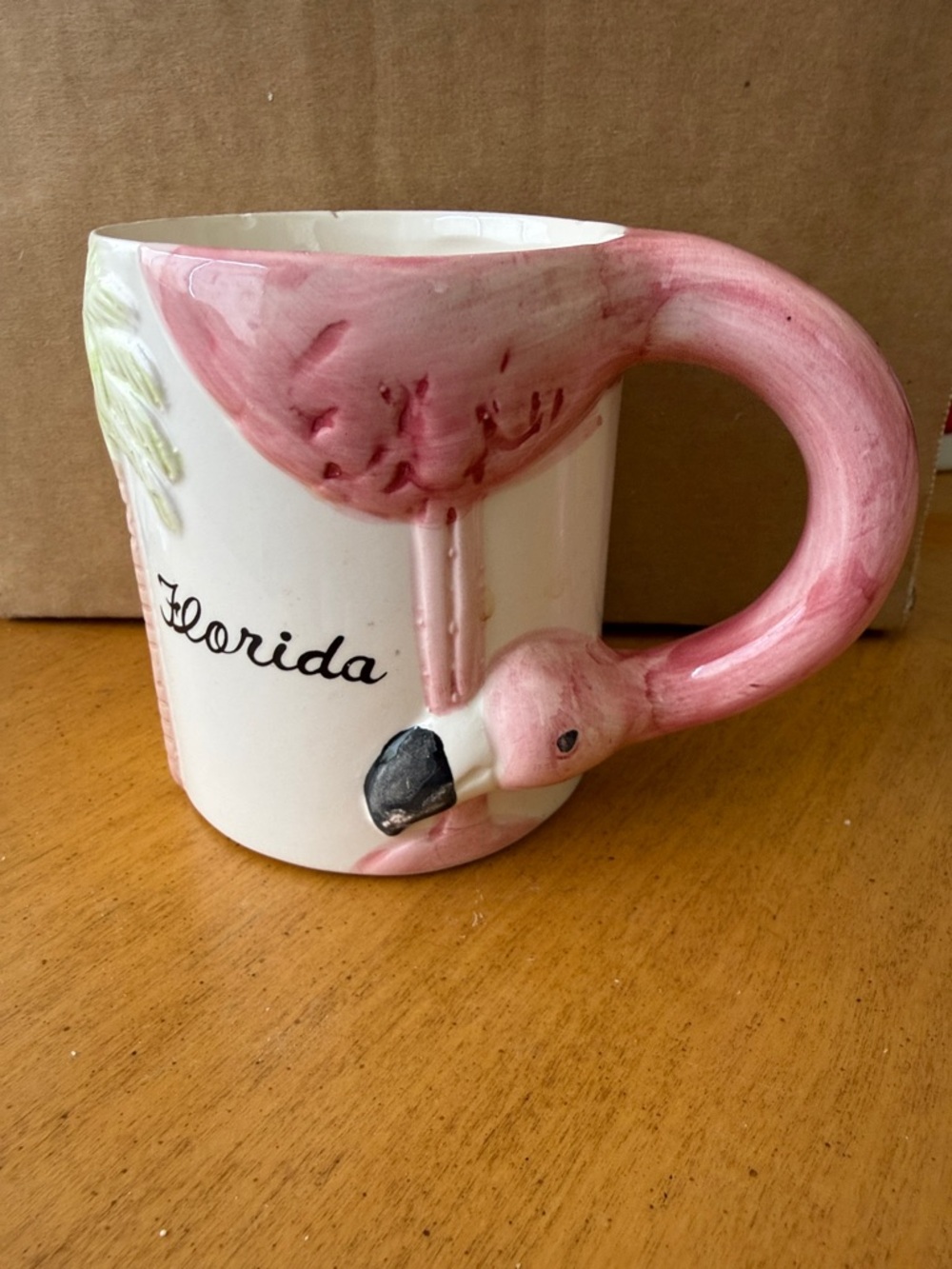 VTG Florida 3D Pink Flamingo Ceramic/porcelain  Mug flower pot craft souvenir
